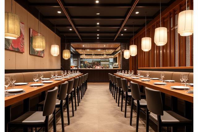 Kanrei Bitesのスタイリッシュで落ち着いたダイニングエリア